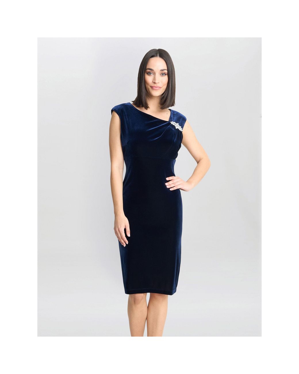 Gina Bacconi Blue Justine Sleeveless Velvet Dress With Trim