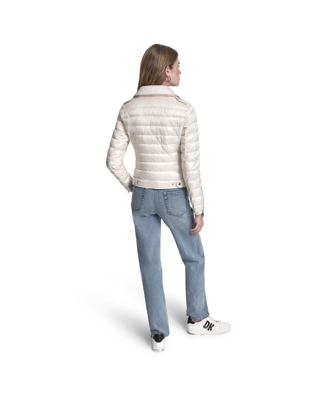 DKNY Gray Jeans Moto Style Light Weight Puffer Jacket