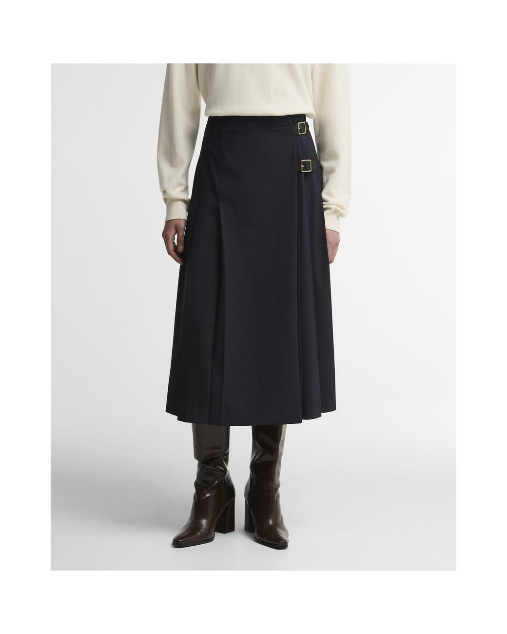 Barbour Blue Delilah Pleated Midi Skirt