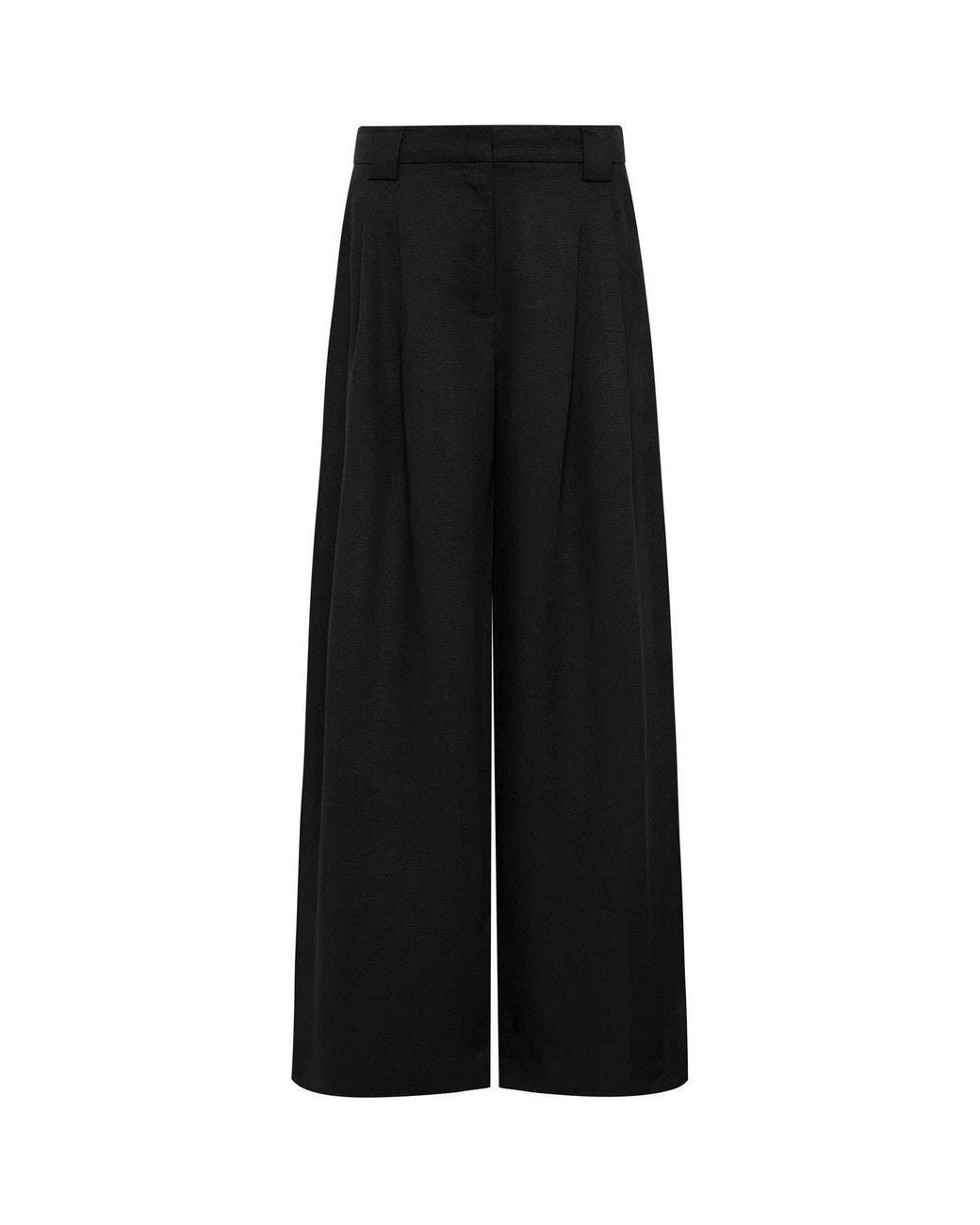 St. Agni Black Pleat High Rise Wide Leg Trousers