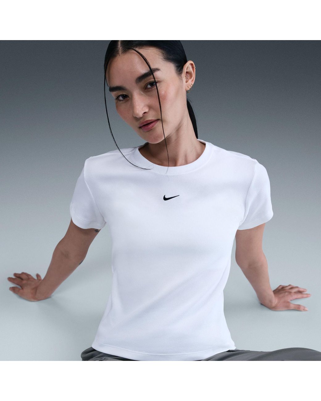 Nike White Tight Ribbed Short-Sleeve T-Shirt
