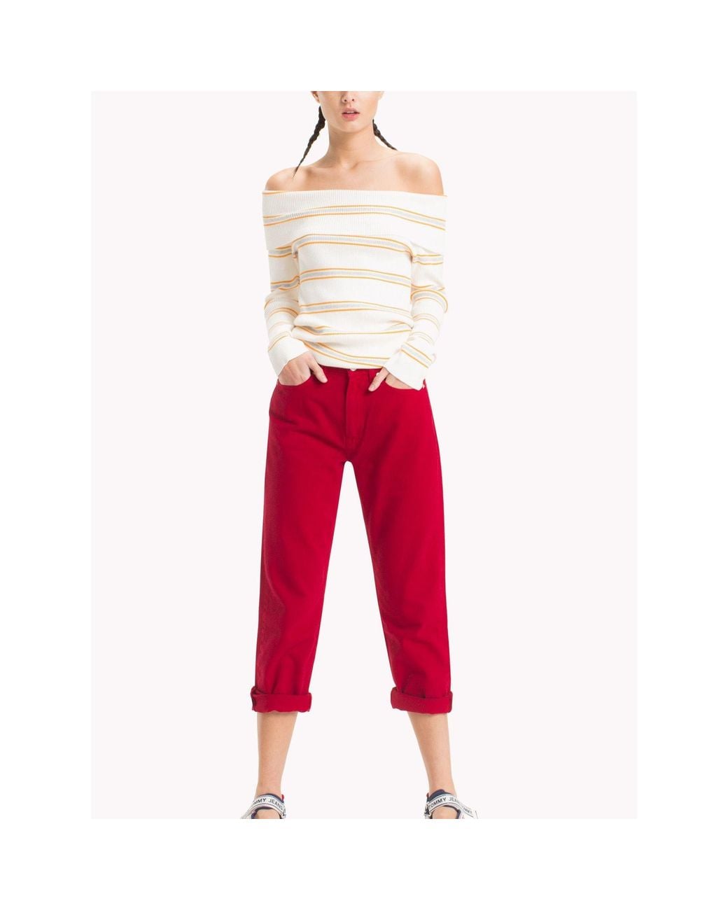 Tommy Hilfiger Gray Off Shoulder Rib Sweater