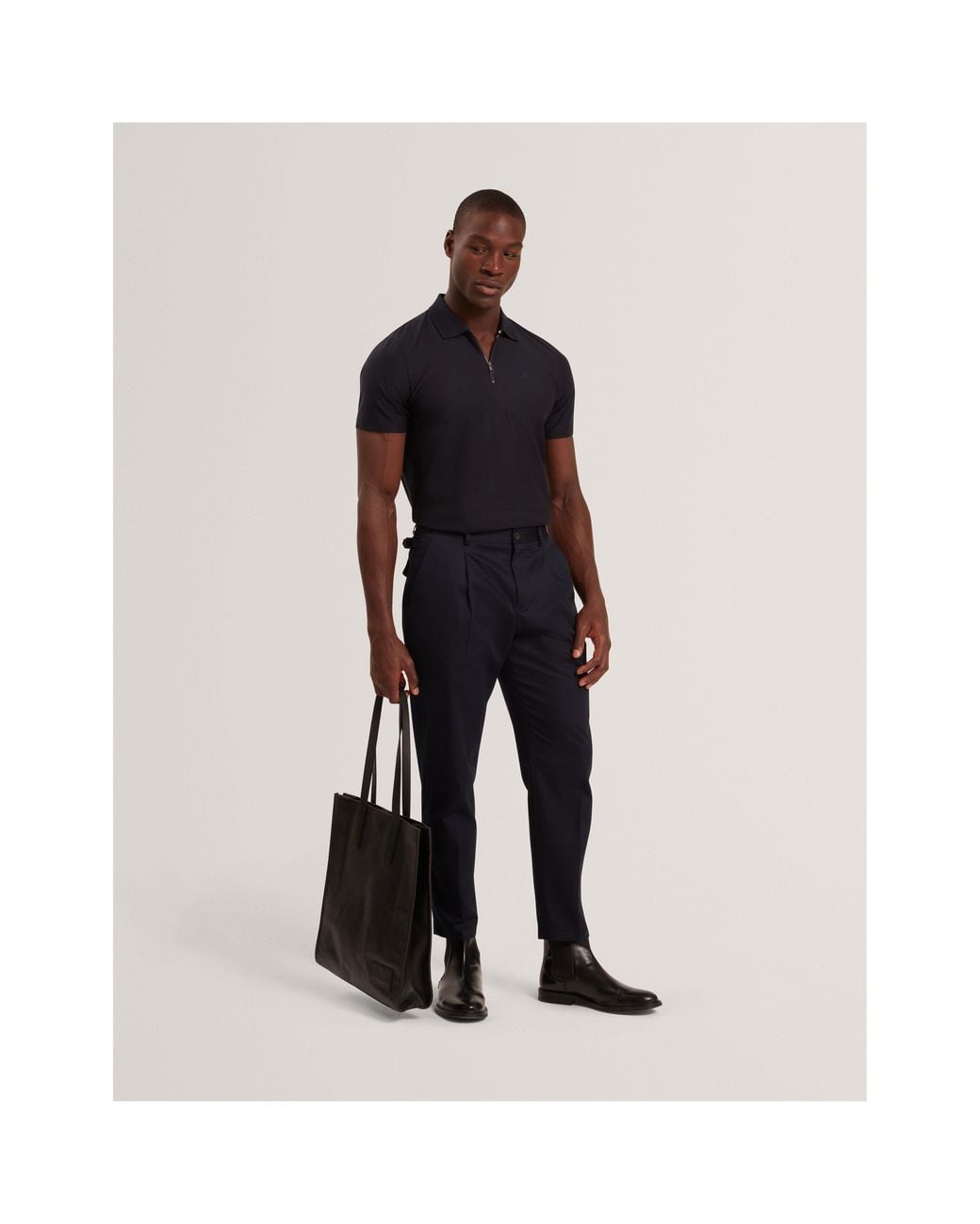 Ted Baker Blue Textured Zip Short Sleeve Polo Shirt for men