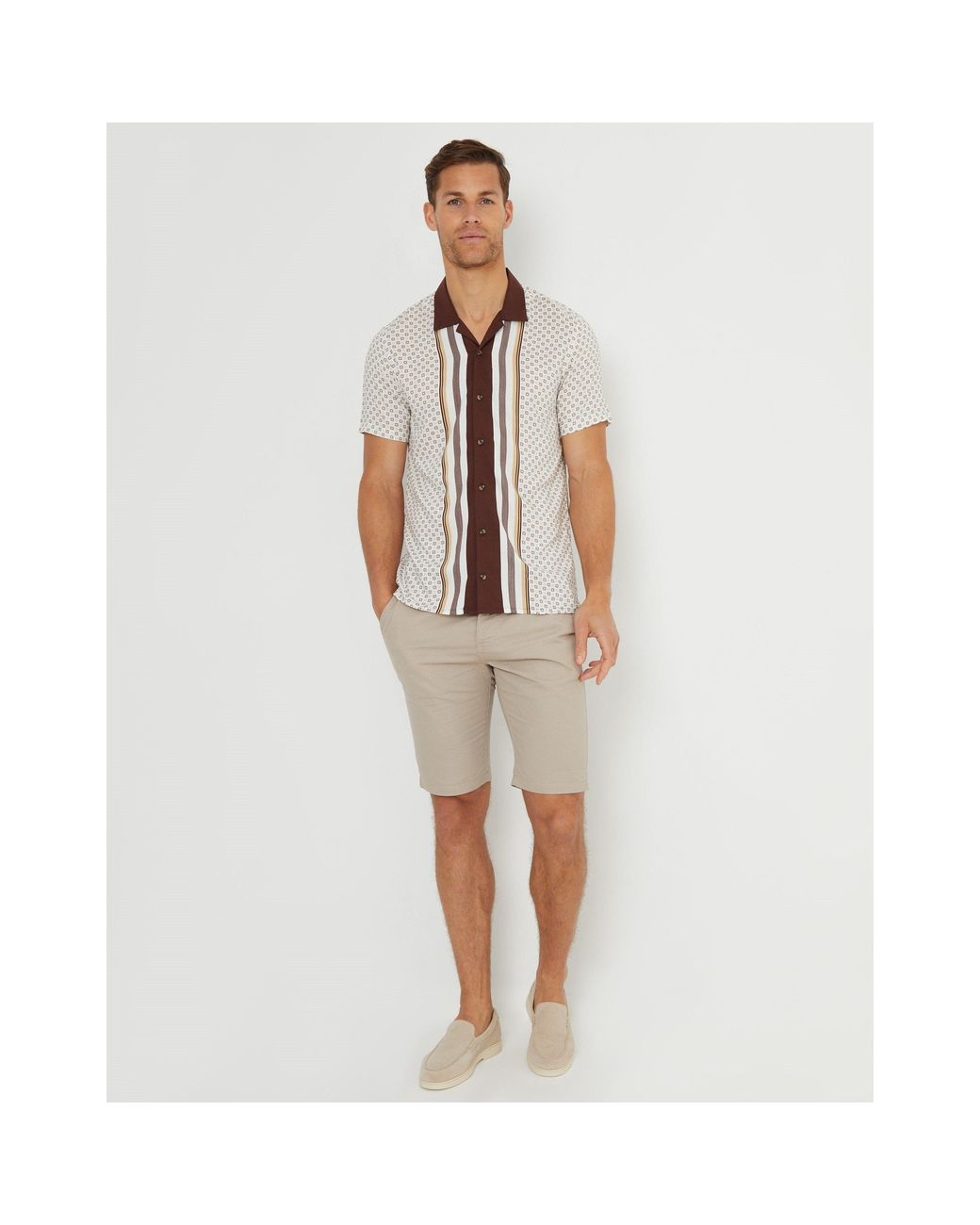 Threadbare Natural Short-Sleeve Patterned Shirt for men
