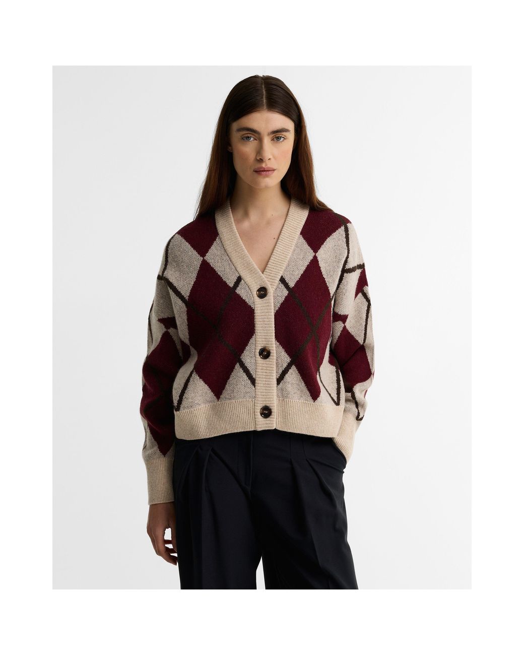Barbour Purple Harleigh Modern Heritage Wool Oversized-Fit Cardigan