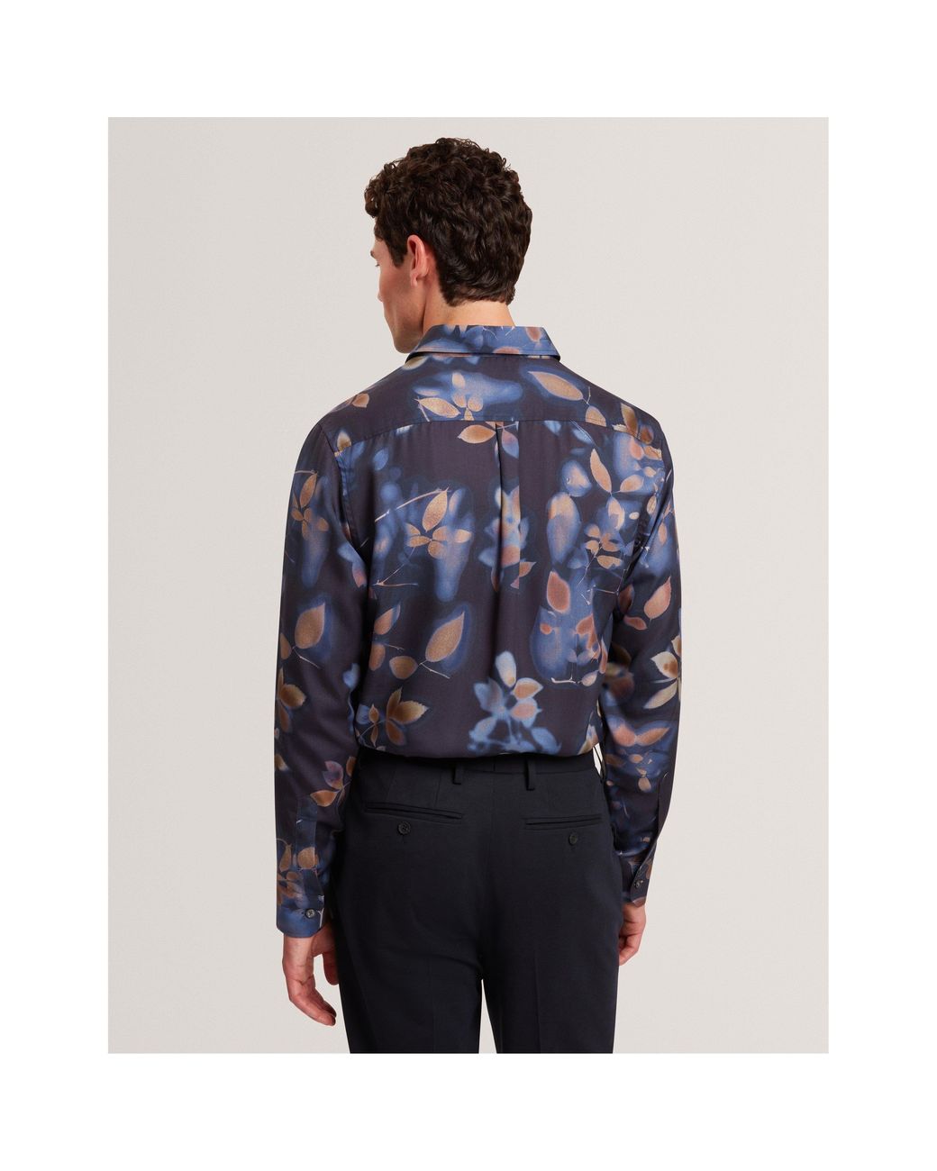 Ted Baker Blue Leaf Print Long-Sleeve Patterned Shirt for men