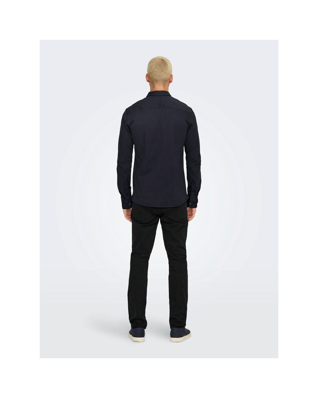 ONLY Blue Long-Sleeve Plain Shirt for men