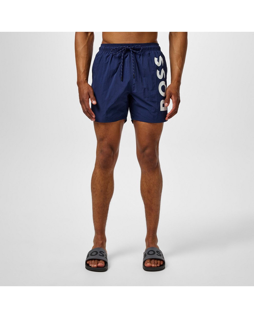 Boss Blue Octopus Swim Shorts With Bold Branding for men