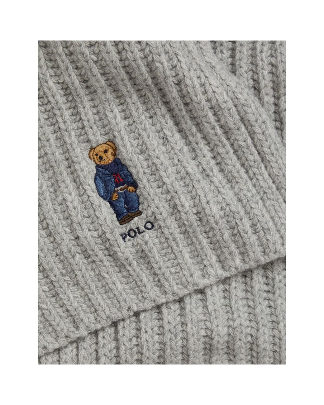 Polo Ralph Lauren Gray Polo Bear Wool Embroidered Midweight Scarf