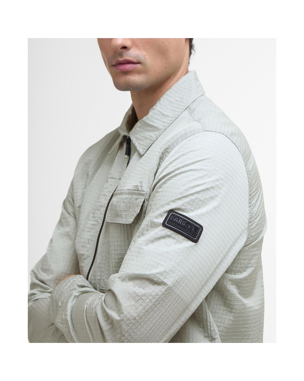 Barbour Gray Rosso Ripstop Long Sleeve Zip Overshirt for men