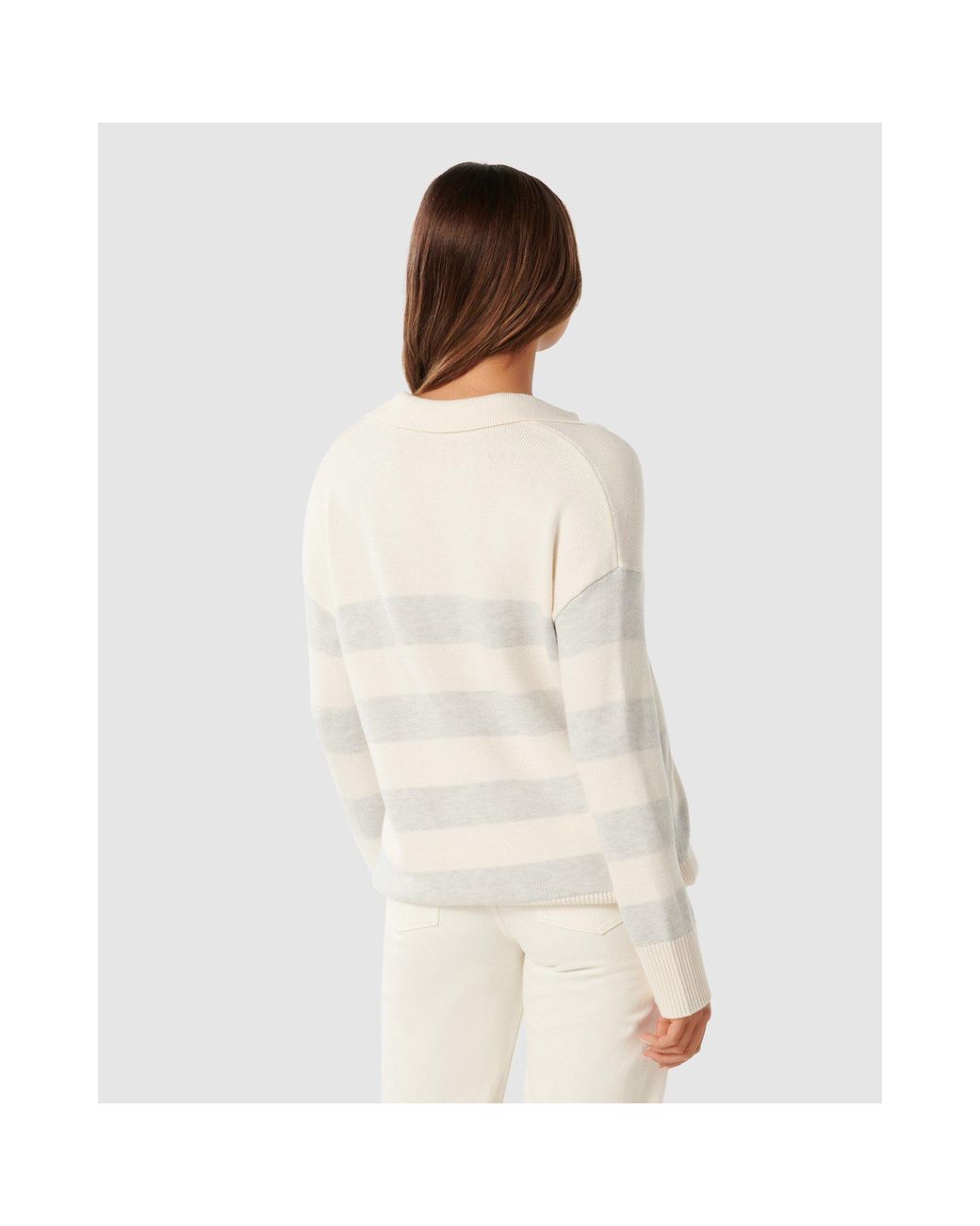Forever New White Nicole Striped Polo Collar Jumper