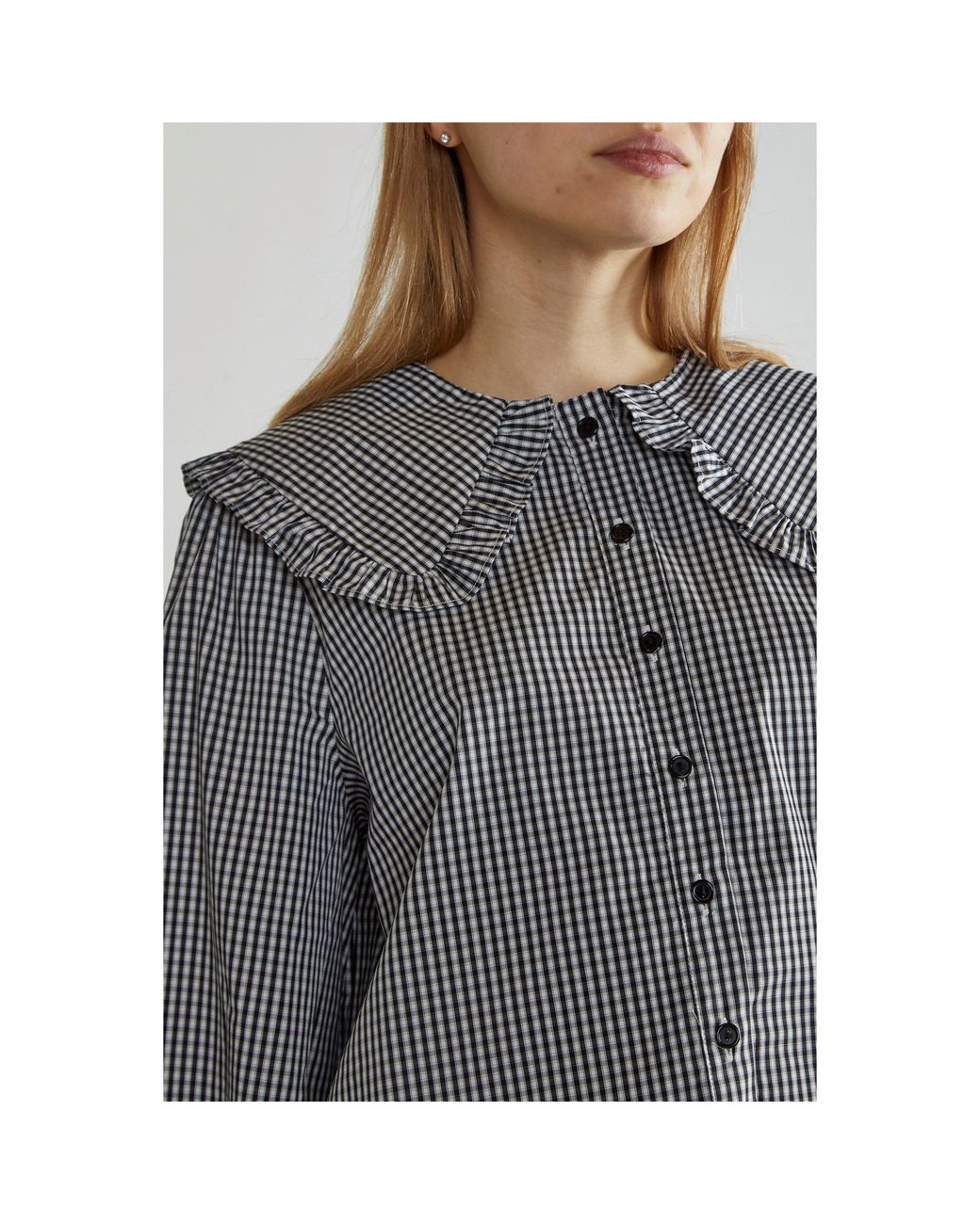 Glamorous Gray Gingham Statement-Collar Blouse