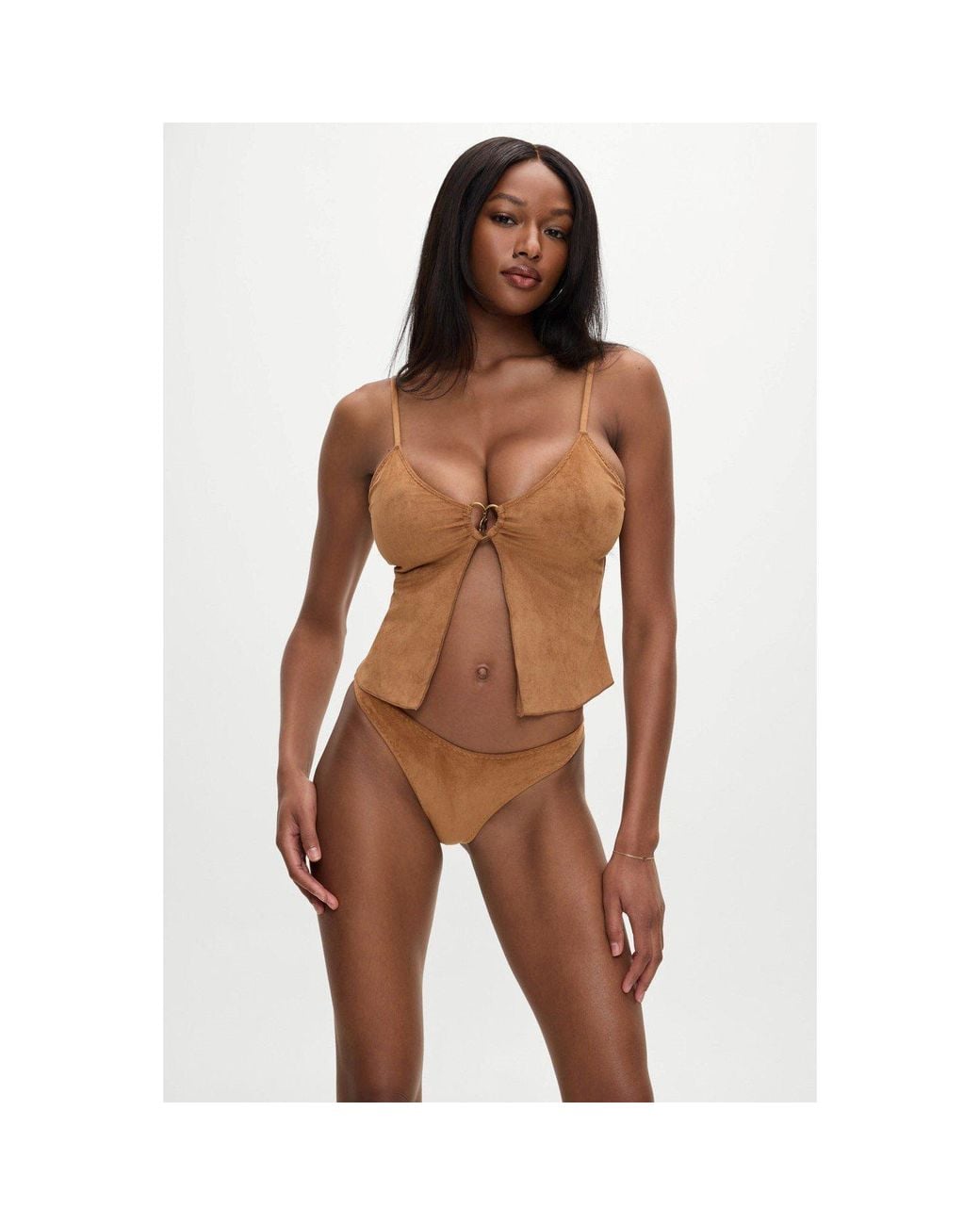 Frankie's Bikinis Brown X Bella Hadid Dove Suede Bikini Bottom