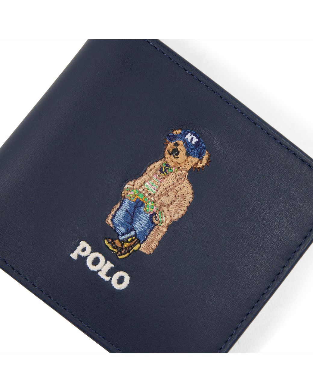Polo Ralph Lauren Blue Polo Bear Medium Bifold Leather Wallet for men