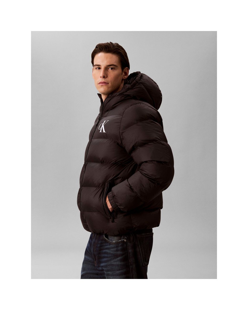 Calvin Klein Black Hooded Full-Zip Water-Resistant Short Puffer Jacket for men