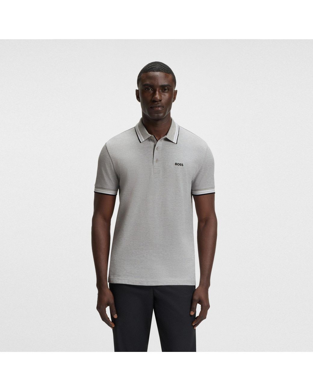 Boss Gray Performance Short Sleeve Polo Shirt With Logo Detail for men