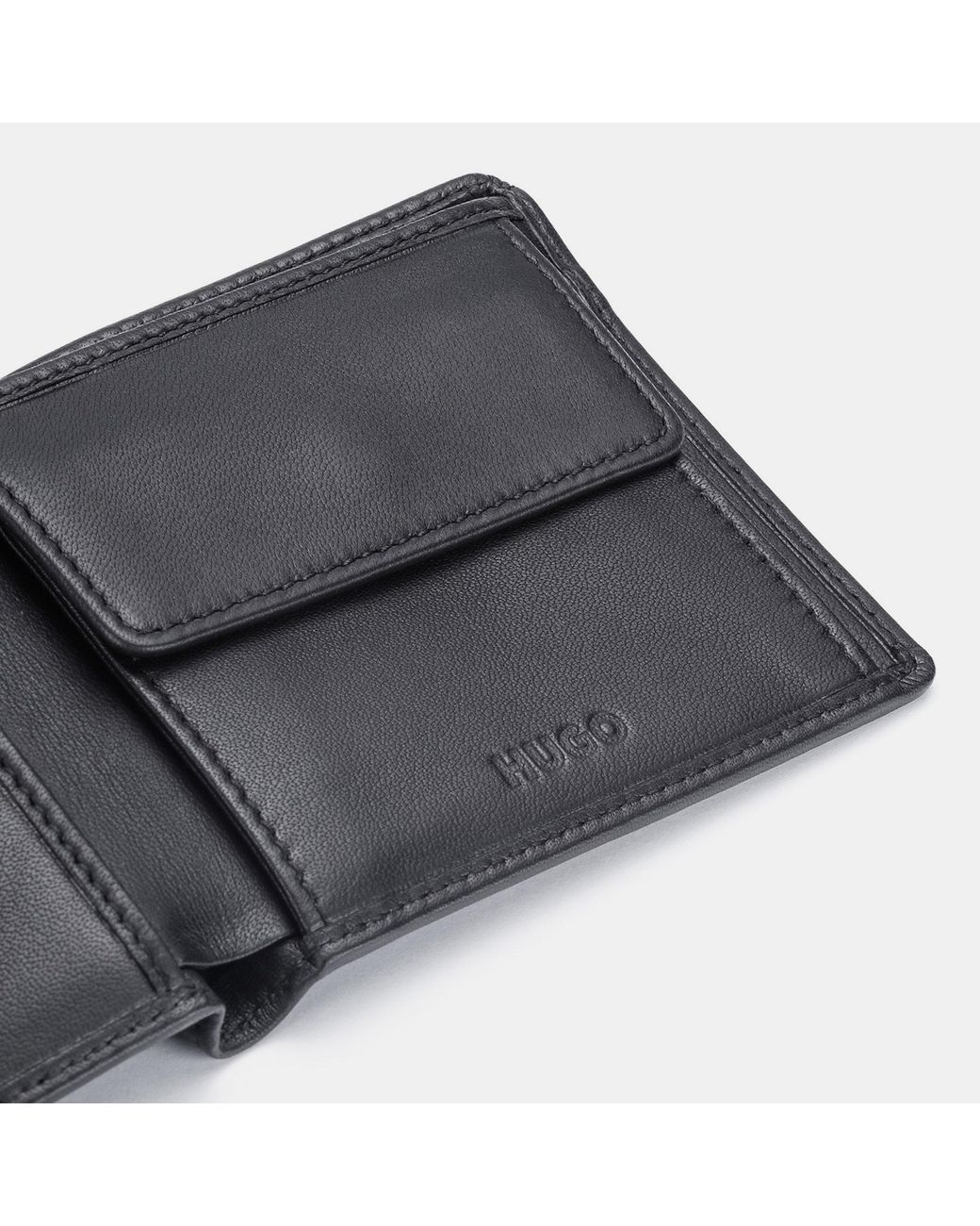 HUGO Black Subway Leather Bi-Fold Card Wallet for men