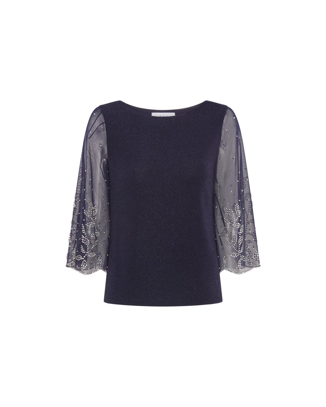 Gina Bacconi Blue Tilly Embellished Sheer Sleeve Top
