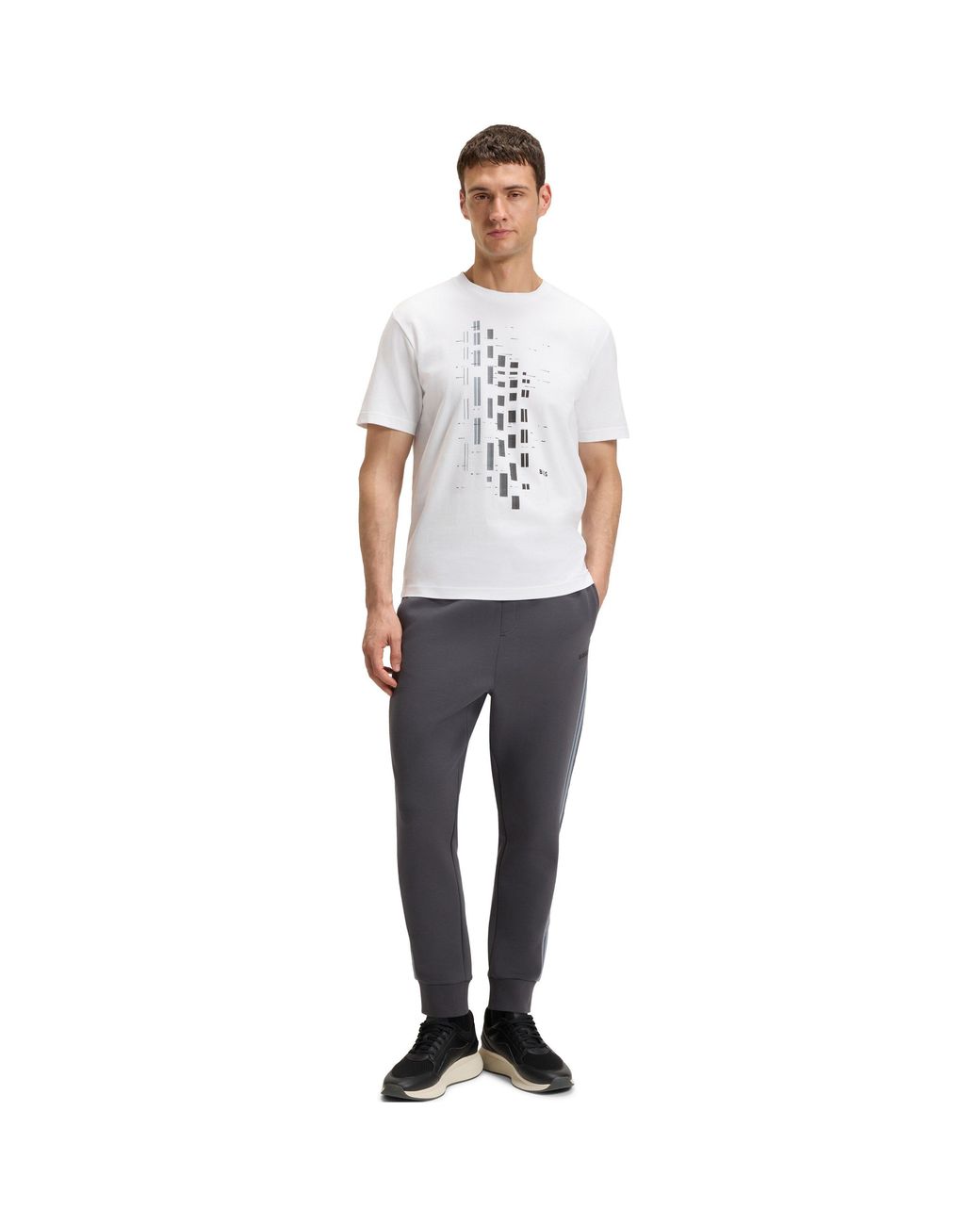 Boss White Performance Geo Print Short Sleeve T-Shirt for men