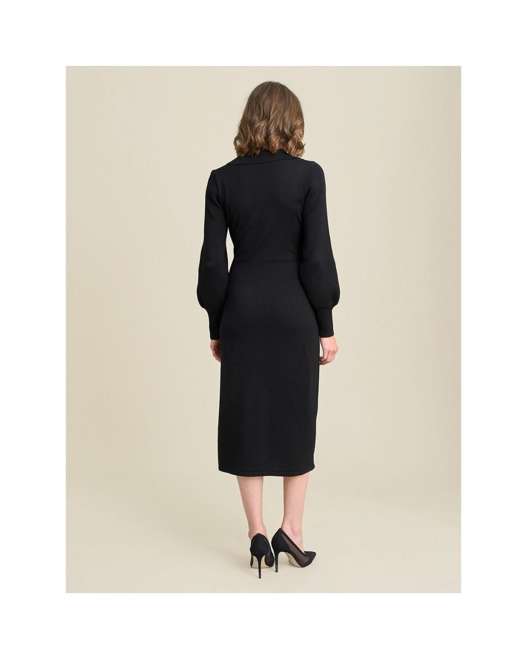 Gina Bacconi Natural Tia Midi Dress With Belt & Long Sleeves
