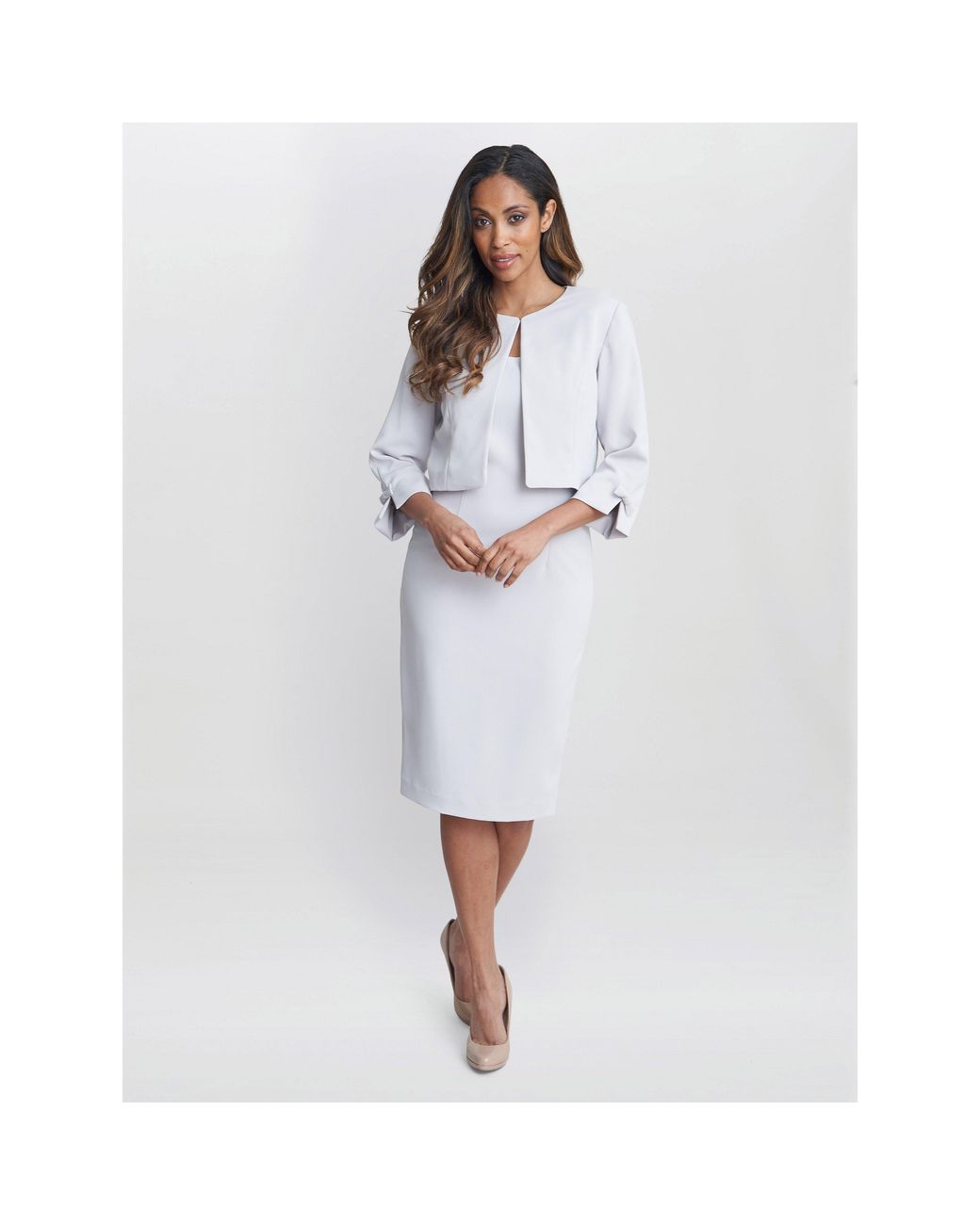 Gina Bacconi White Corinne Crepe Dress And Jacket