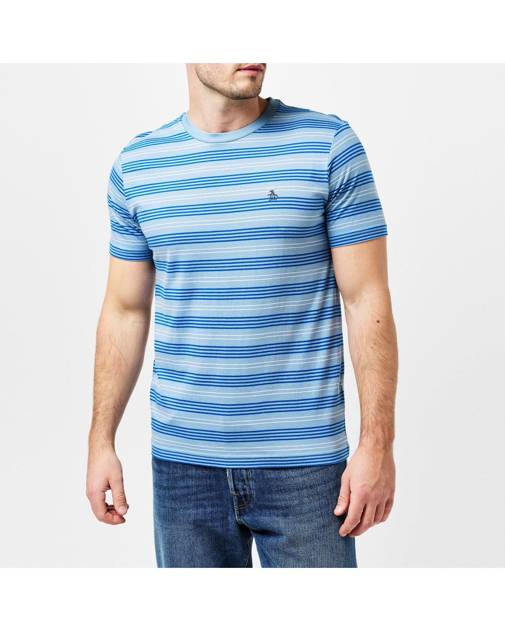 Original Penguin Blue Regular Fit Stripe T-Shirt for men