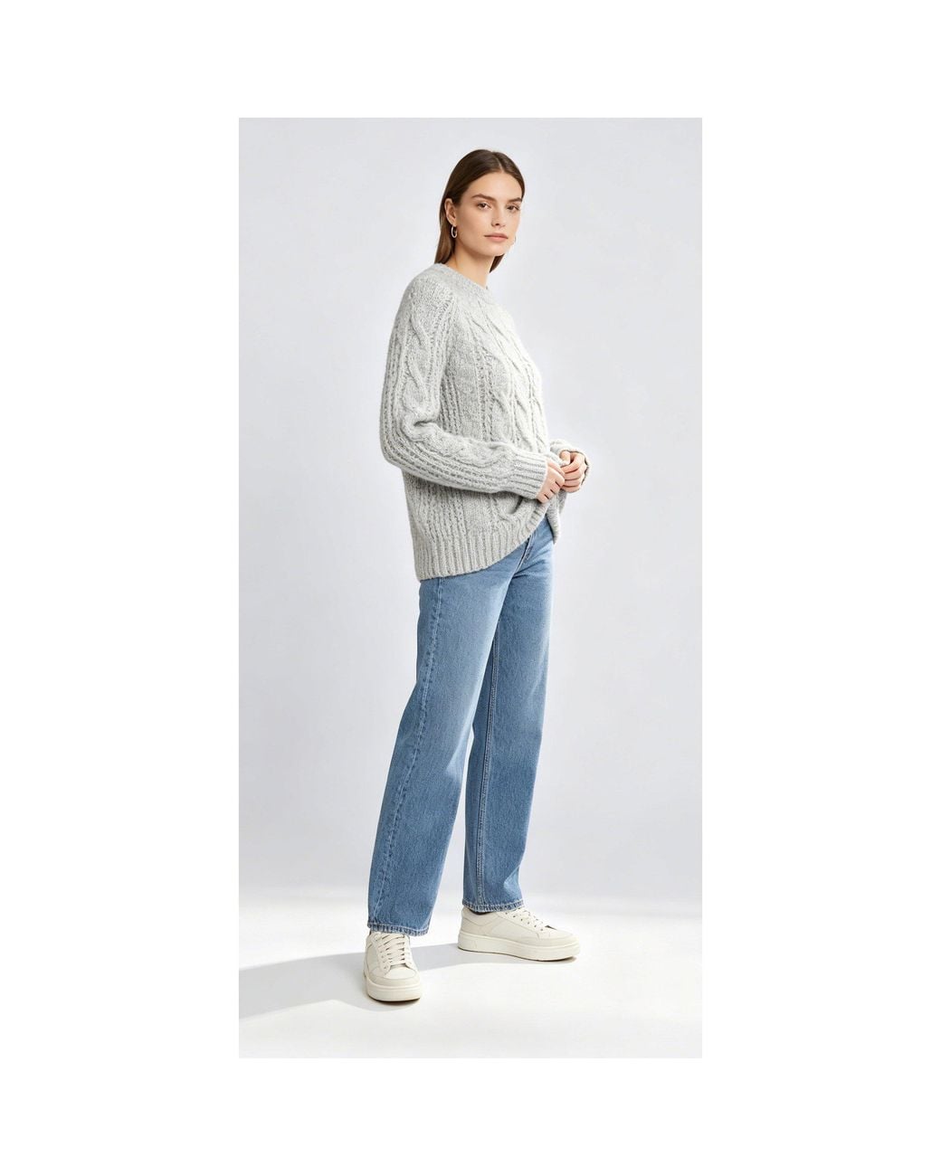 Miso Blue Long-Sleeve Crew-Neck Cable Knit Jumper