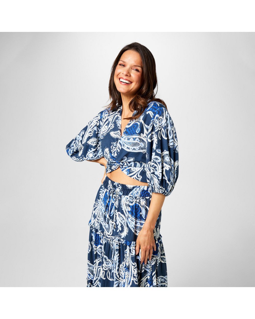 Biba Blue Cropped Blouse