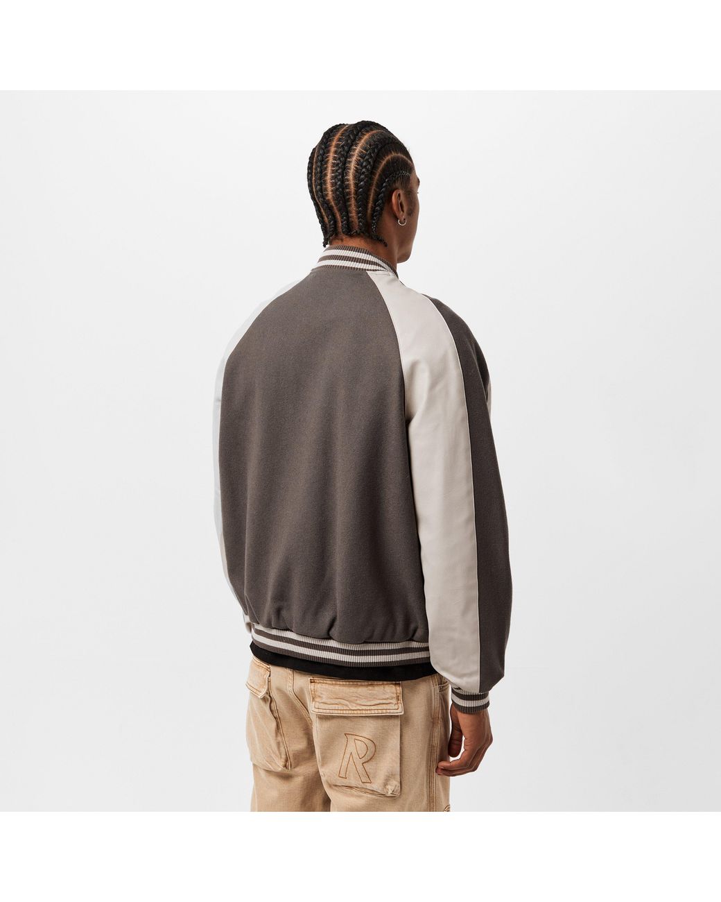 Represent Gray Metal Snap Button Varsity Jacket for men