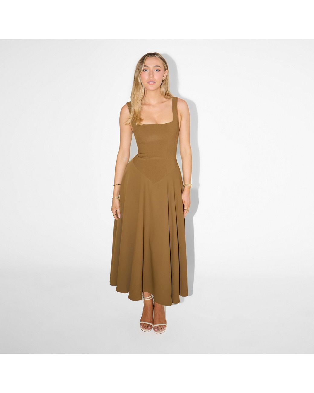 Odd Muse Natural The Ultimate Muse Low Waist Square Neck Midi Dress