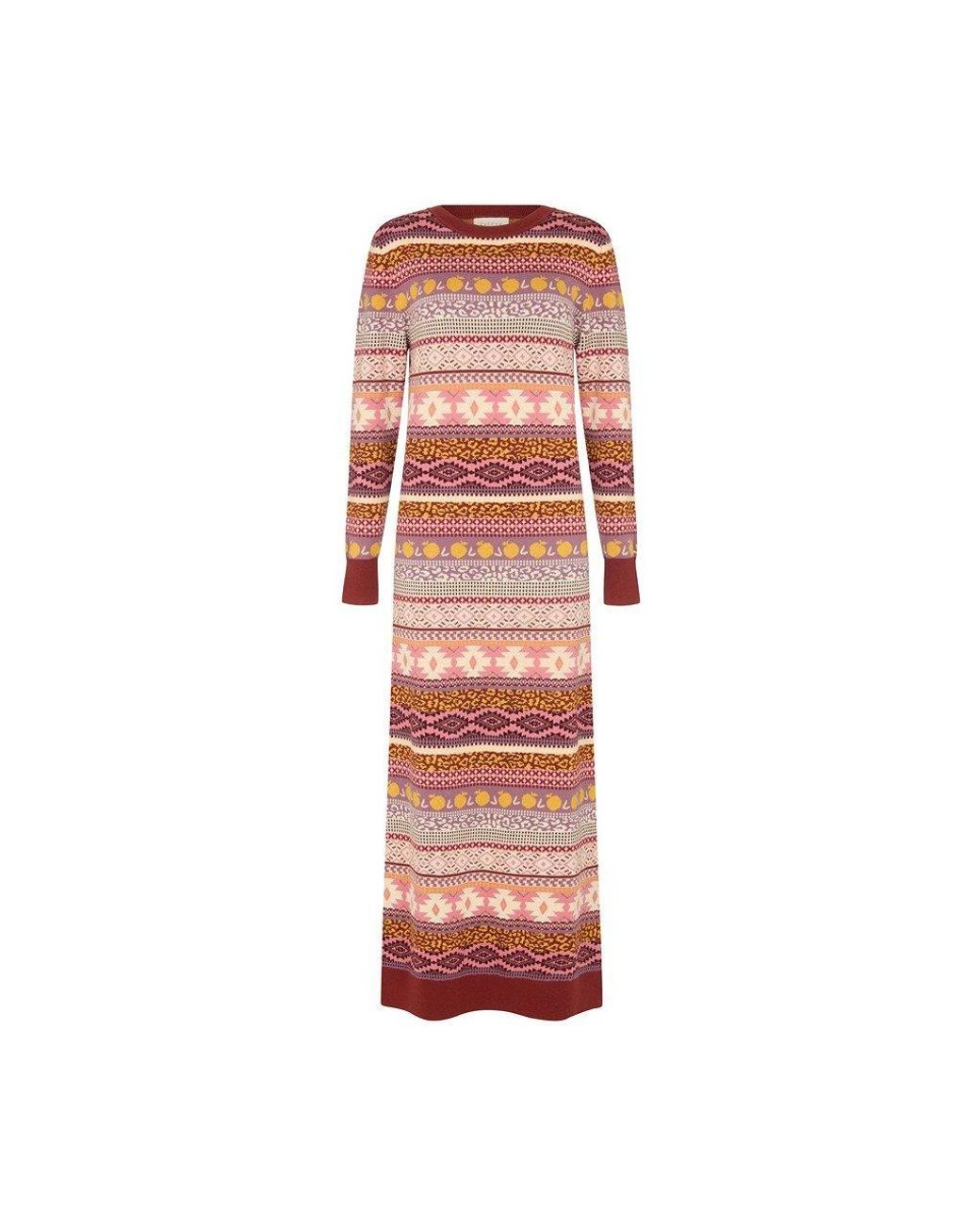 Raffya Red Elvis Longline Folk Jacquard Maxi Dress