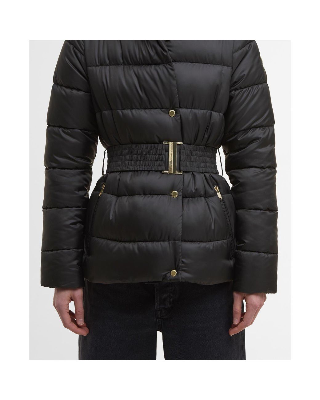 Barbour Black Track Line Detachable Hood Long Sleeve Short Puffer Jacket