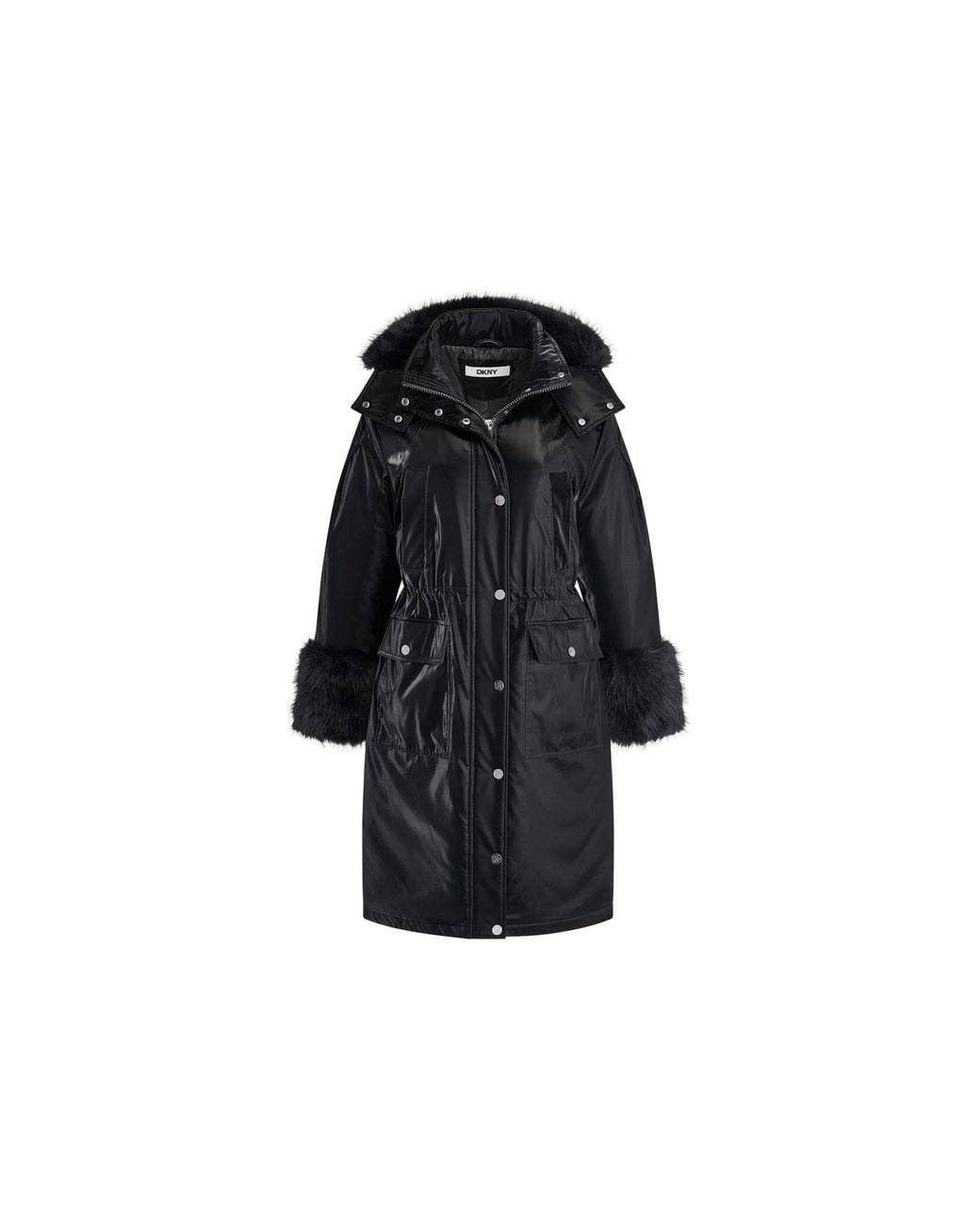 DKNY Black Sportswear Faux Fur Long Jacket