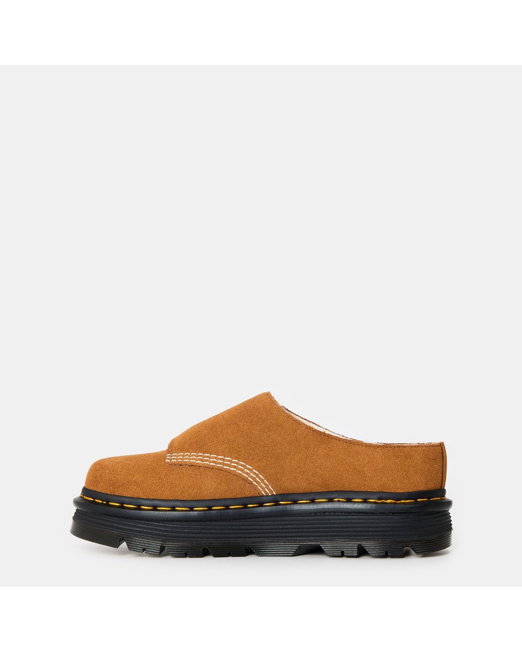 Dr. Martens Brown Zebzag Suede Platform Slip On Flat Mules
