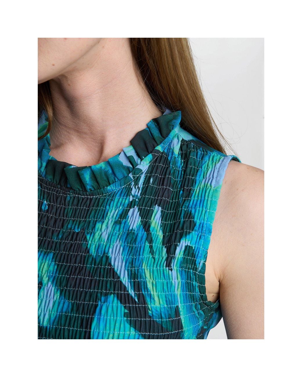 Gina Bacconi Blue Roxanna Sleeveless Shired Top Dress