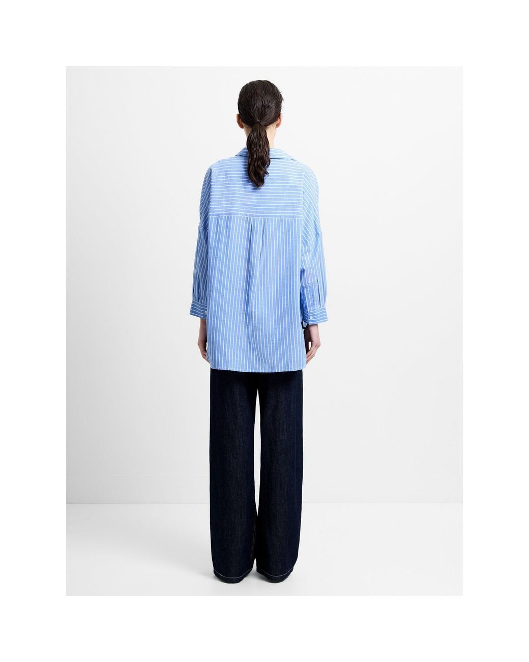 French Connection Blue Rhodes Pop Cotton Long-Sleeve Oversized-Fit Blouse