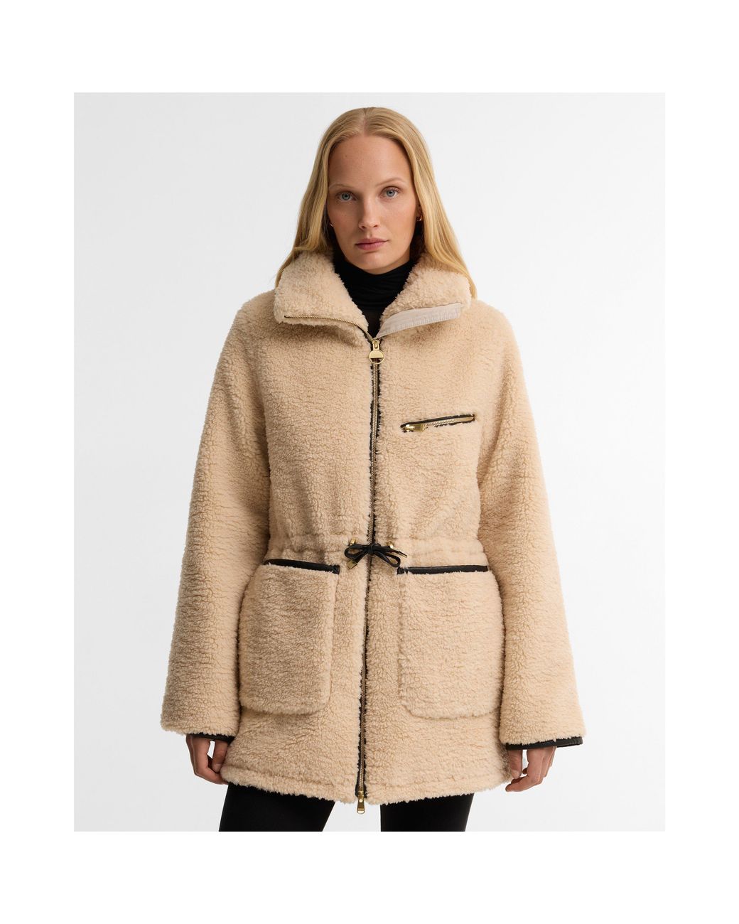 Barbour Natural Kemora Full-Zip Funnel-Neck Sherpa Jacket