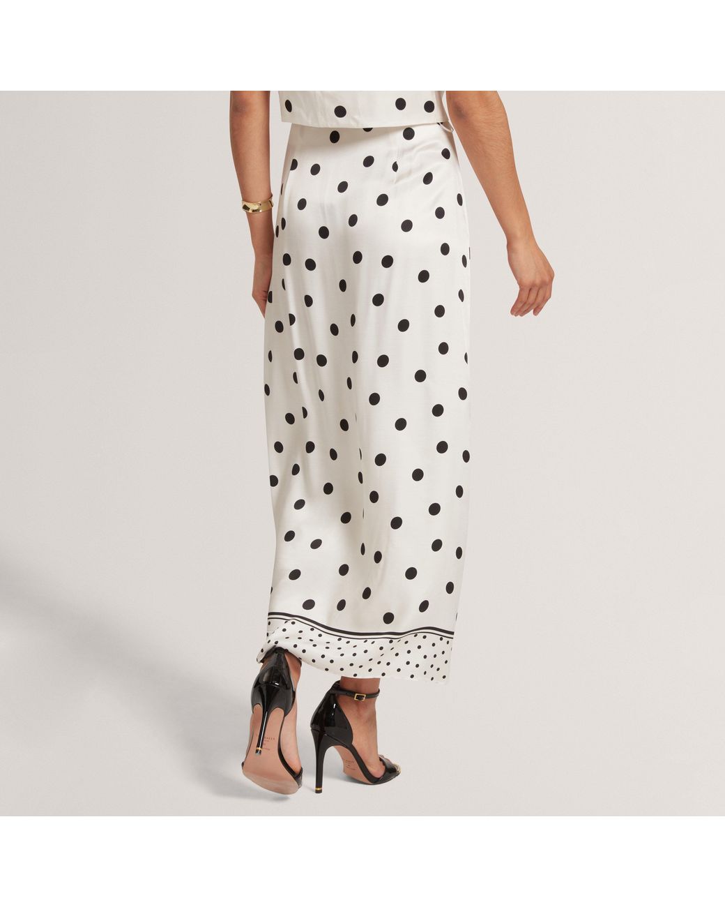 Ted Baker White Polka Dot Knot Detail Midi Skirt