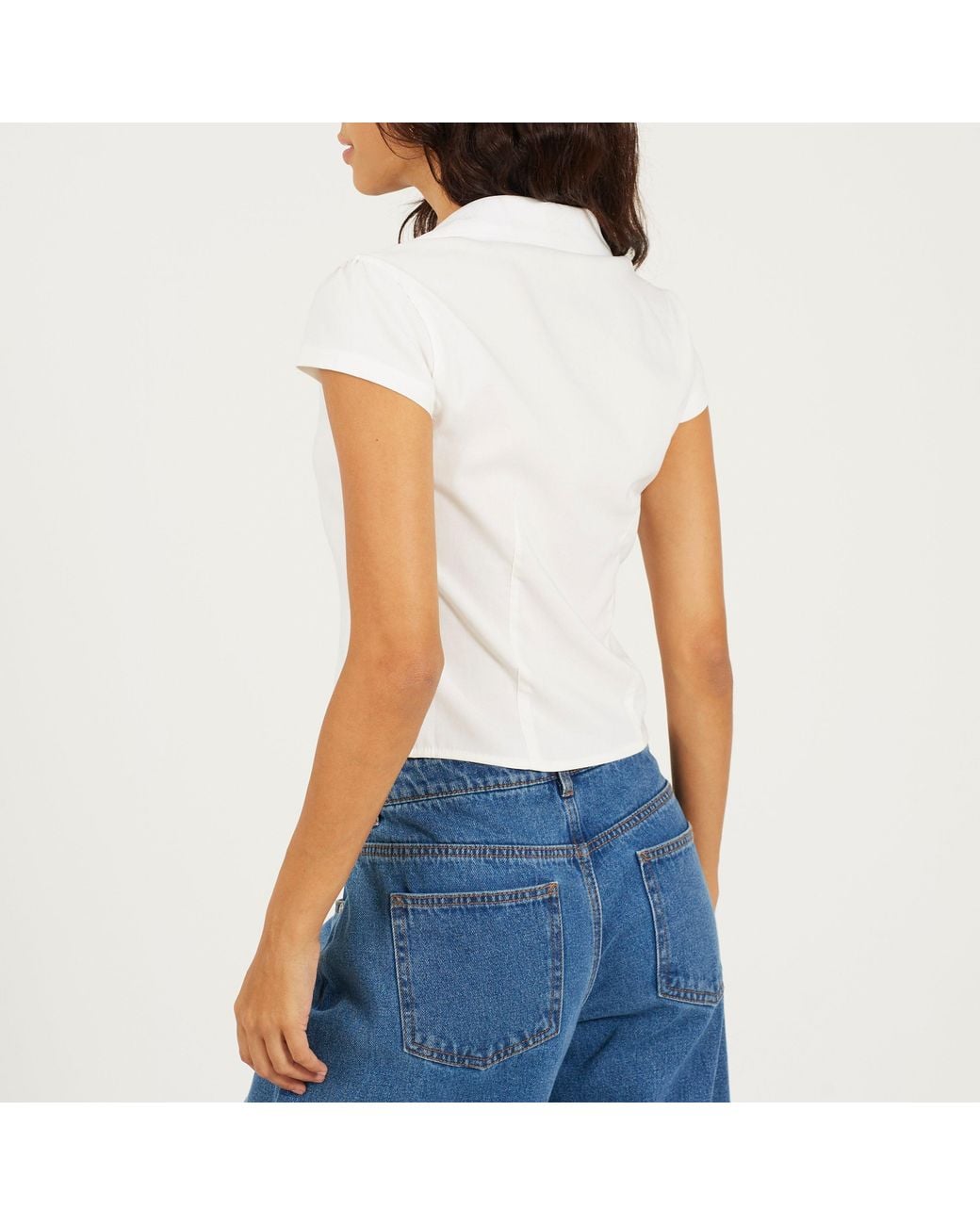 Brave Soul White Ladies V-Neck Cap Sleeve Shirt