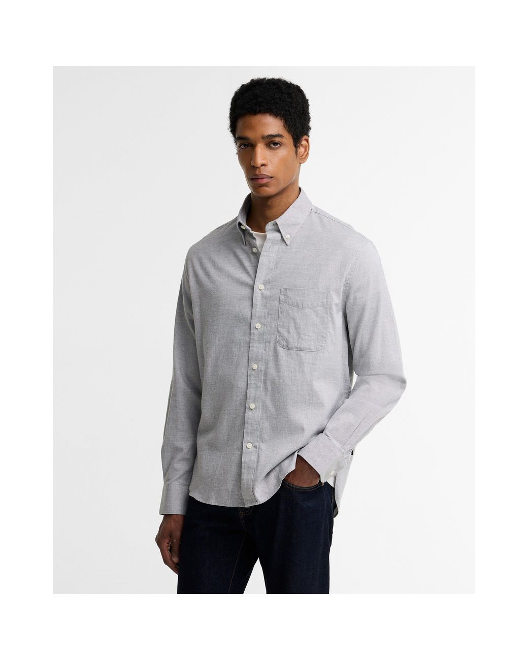 Barbour Gray Nevis Authentic Long-Sleeve Cotton Textured Shirt for men