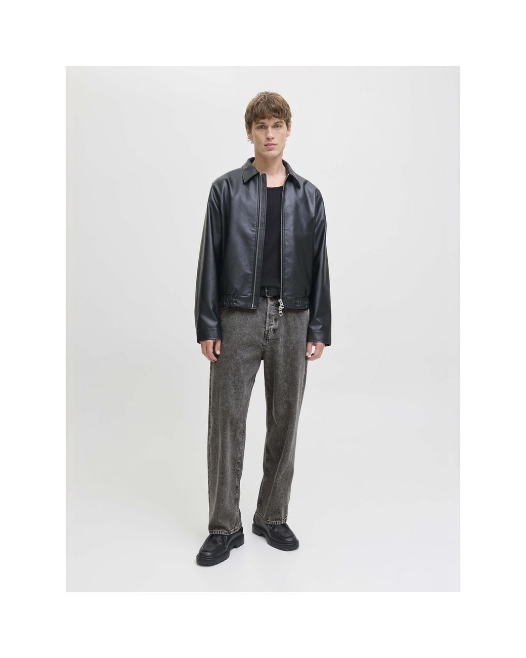 Jack & Jones Gray Alex Original Cotton High-Waisted Wide-Leg Jeans for men