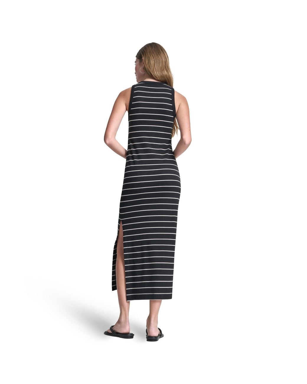 DKNY Black Jeans Striped Rib Tank Maxi Dress