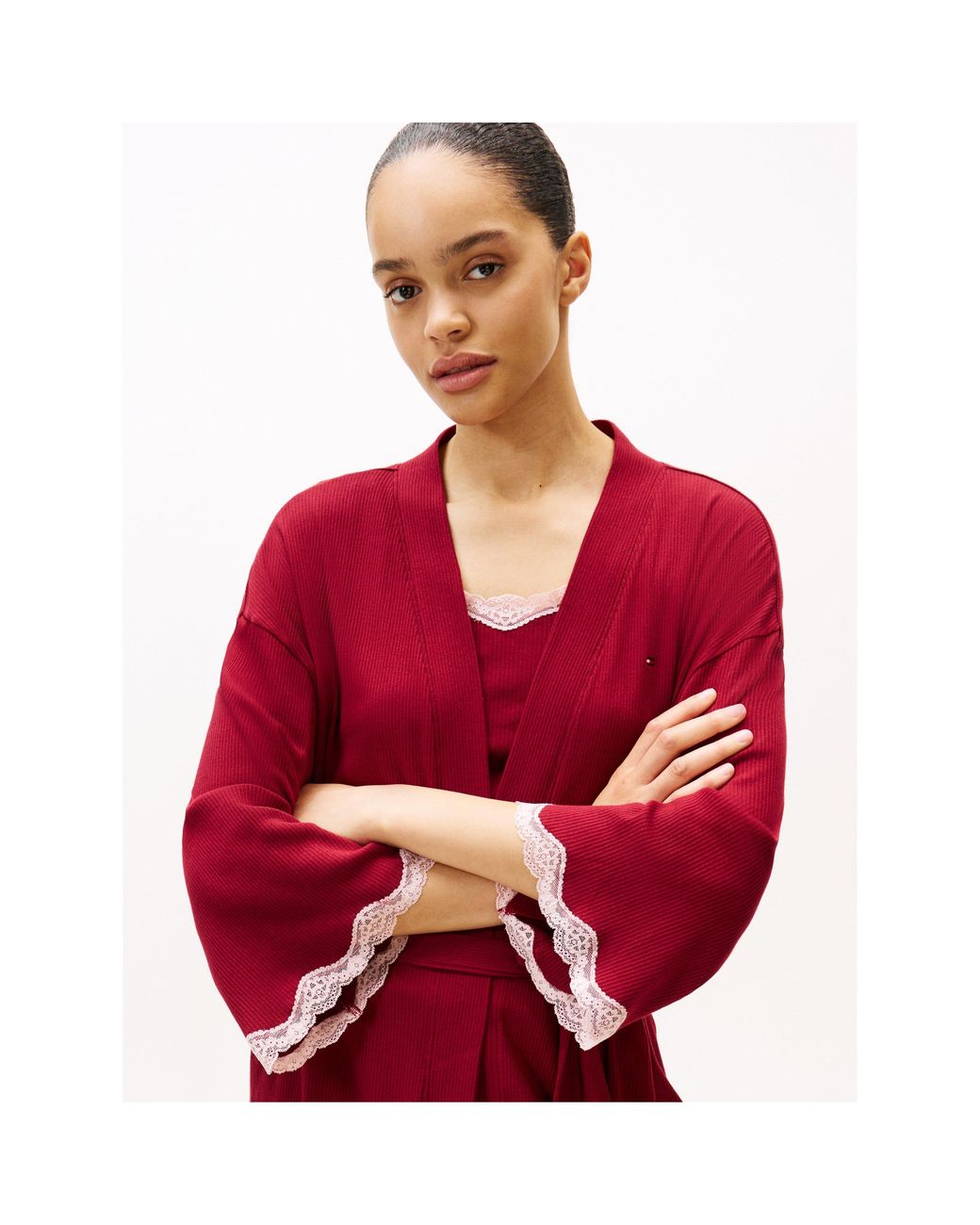Tommy Hilfiger Red Lacee Kimono Dressing Gown