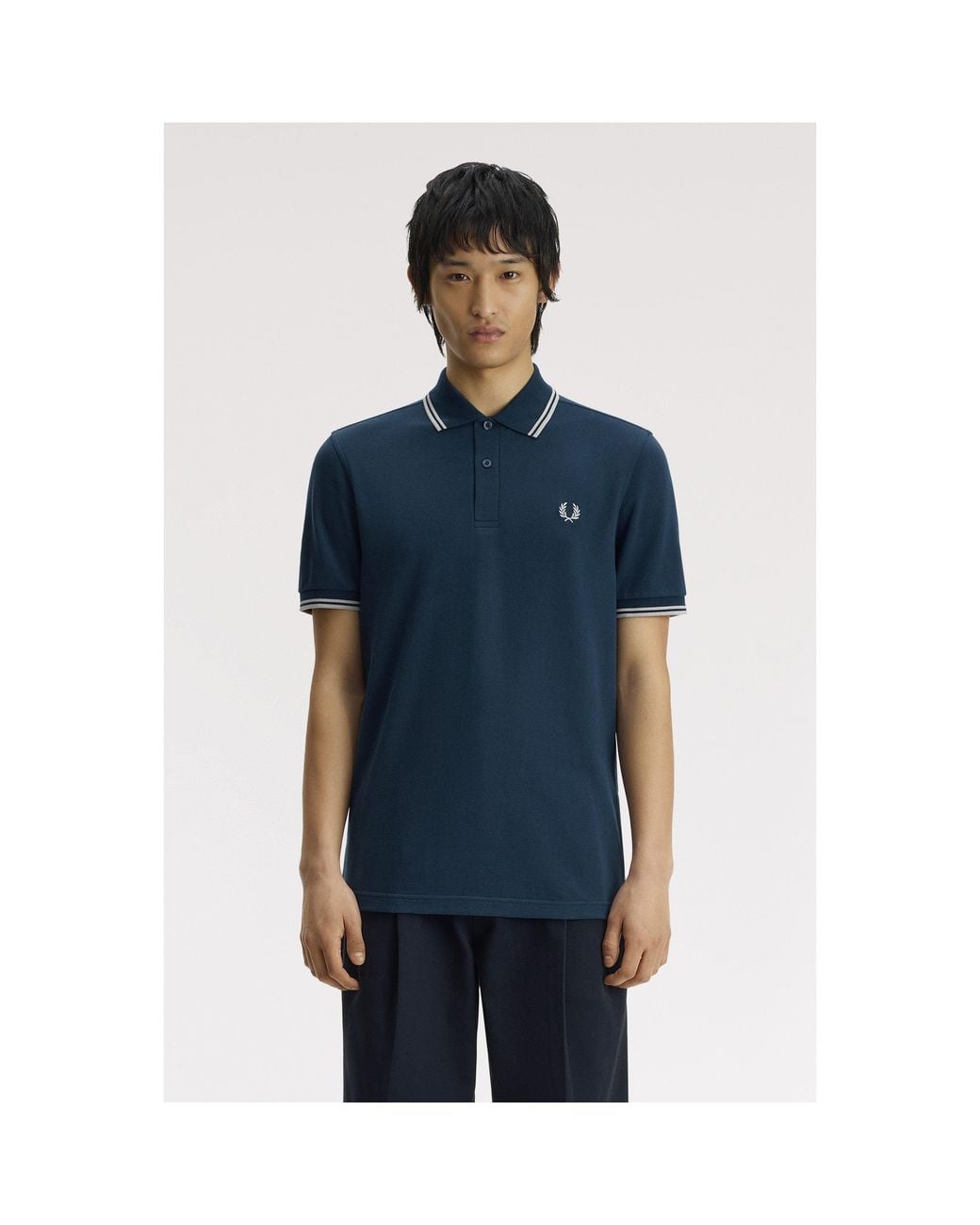 Fred Perry Blue Short Sleeve Twin Tipped Polo Shirt for men