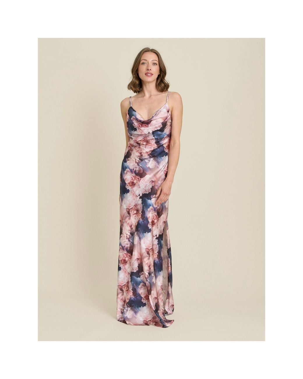 Gina Bacconi Pink Sudie Floral Satin Maxi Dress
