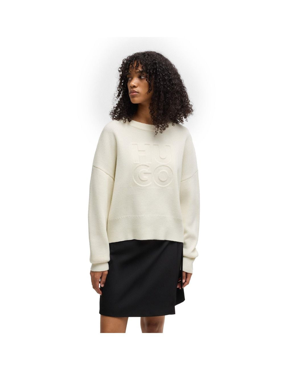 HUGO White Crew Neck Jumper