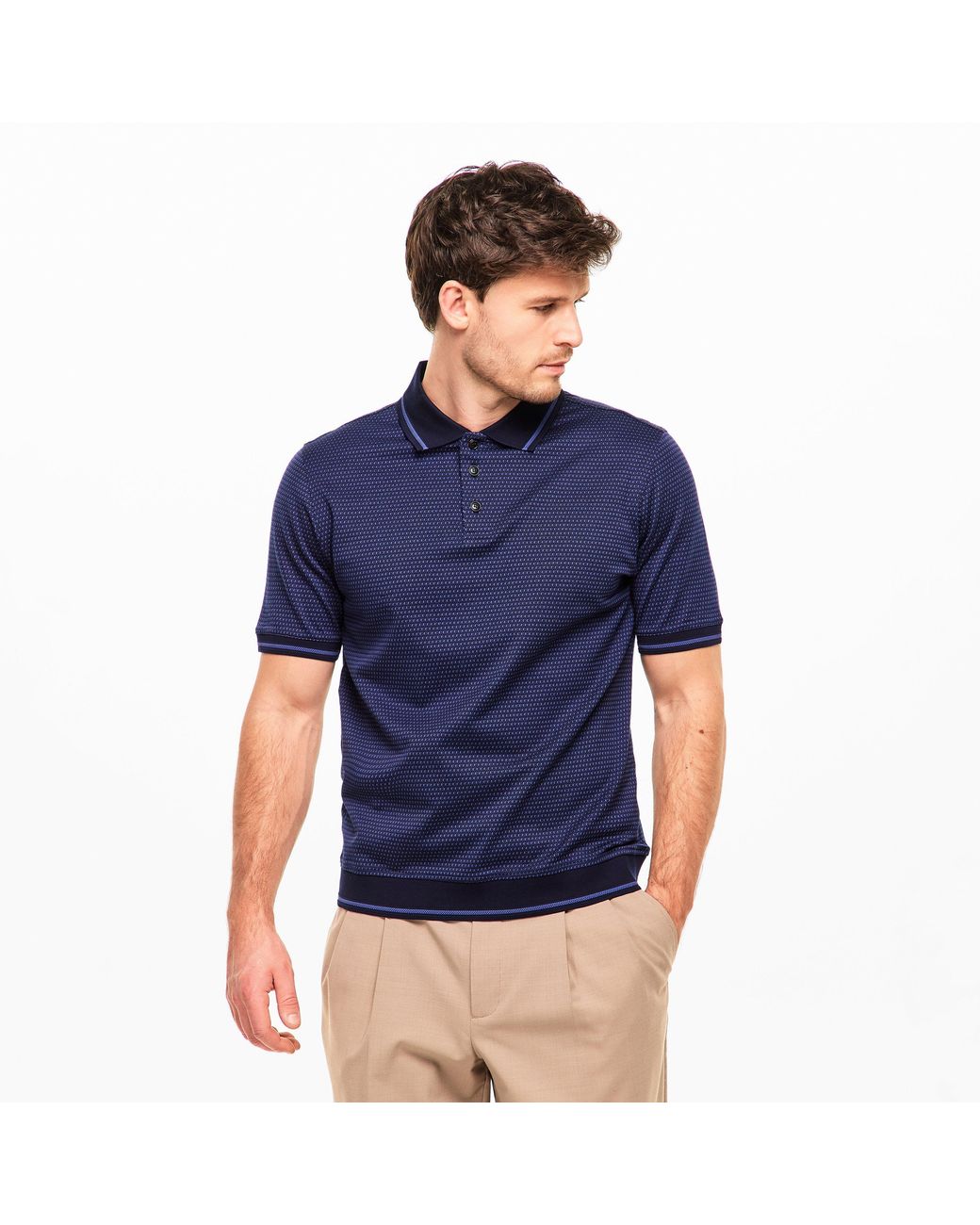 Pal Zileri Blue Pattern Short Sleeve Polo Shirt for men