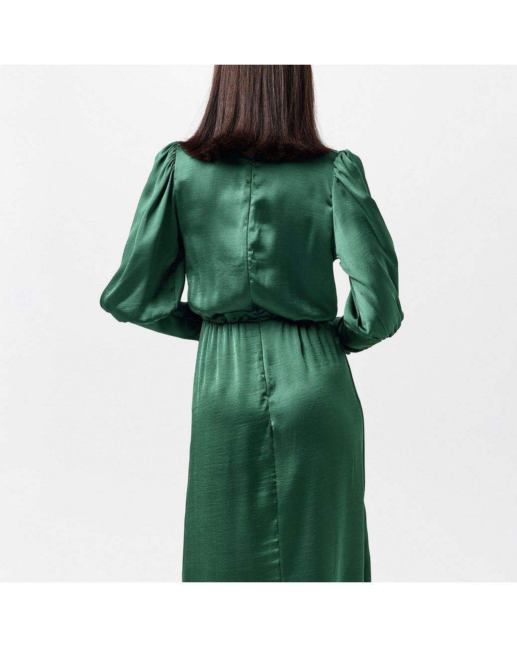 AX Paris Green Satin Wrap Top Long Sleeve Midi Dress