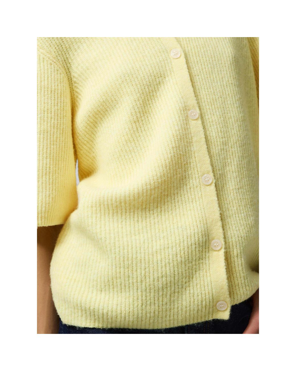 Pieces Yellow Short-Sleeve Crew-Neck Ribbed Knit Cardigan