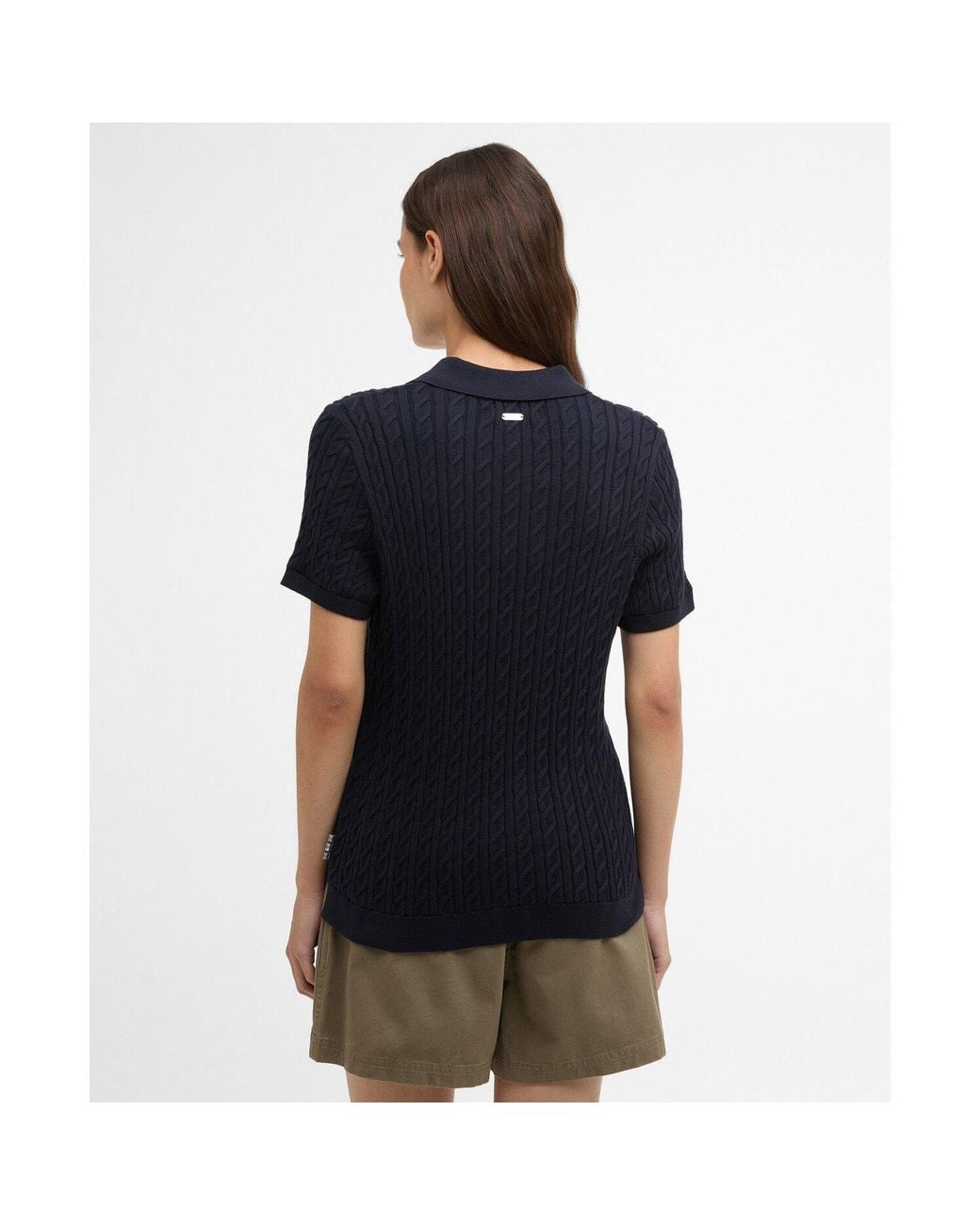 Barbour Blue Hartland Short Sleeve Polo Neck Jumper